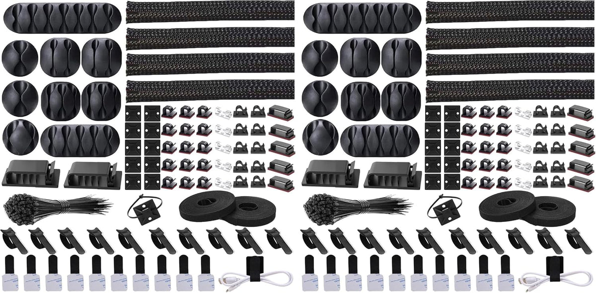 Cord Management Organizer Kit 4 Cable Sleeve split 192PCS Cable Management (Pack of 2)