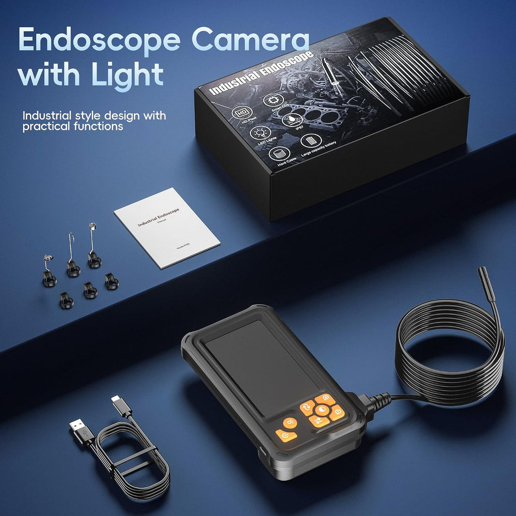50ft inspection endoscope camera with light,1080p hd borescope, front angle view