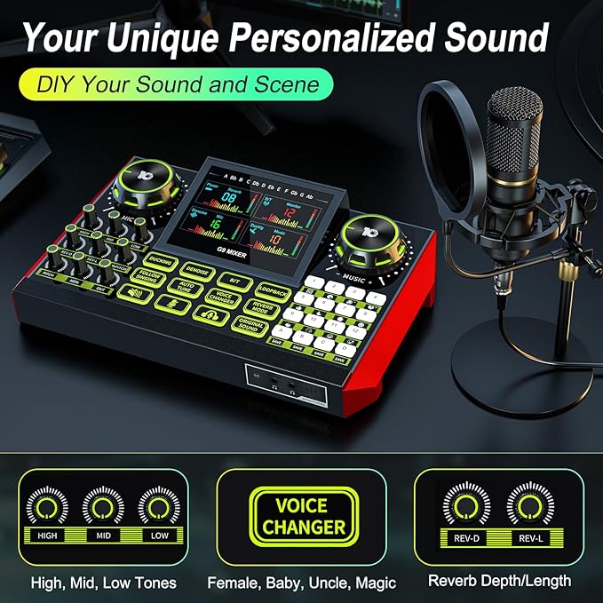 Podcast Microphone Bundle with Live Sound Card Audio Mixer, Podcast Equipment