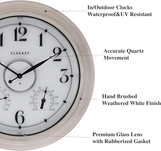 CLXEAST 18 Inch Illuminated Outdoor Clock