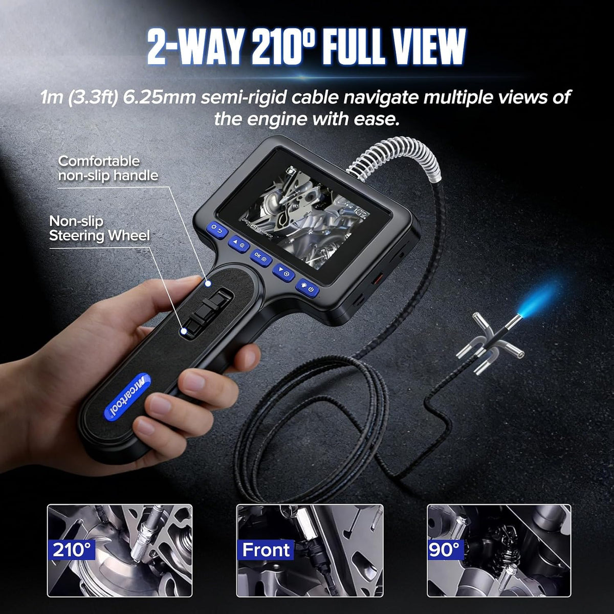 MRCARTOOL 220°Articulating Borescope, 5.0ft Cable 0.24in Slim Probe