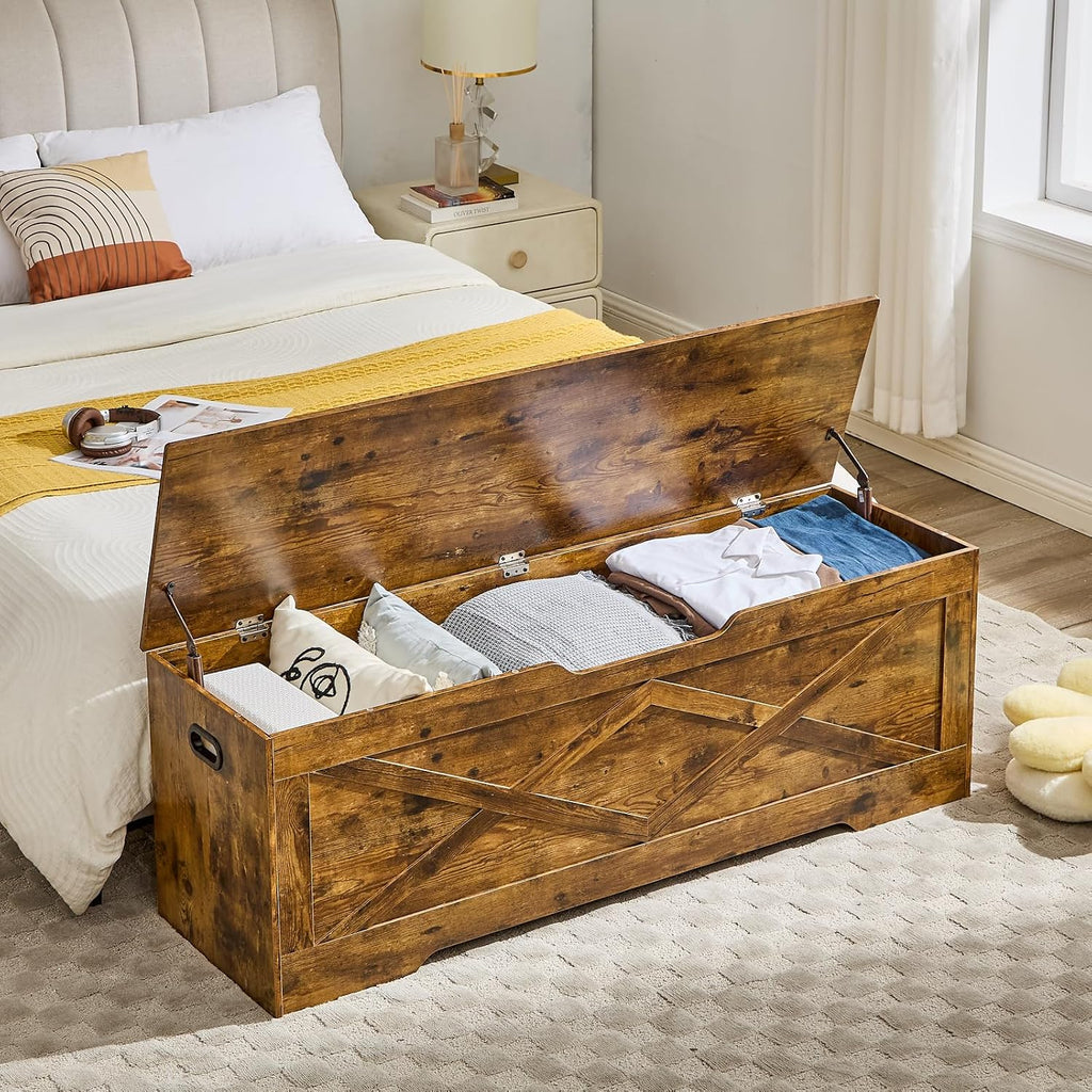 55.1" Storage Bench Extra Large,Blanket Storage with 2 Safety Hinges