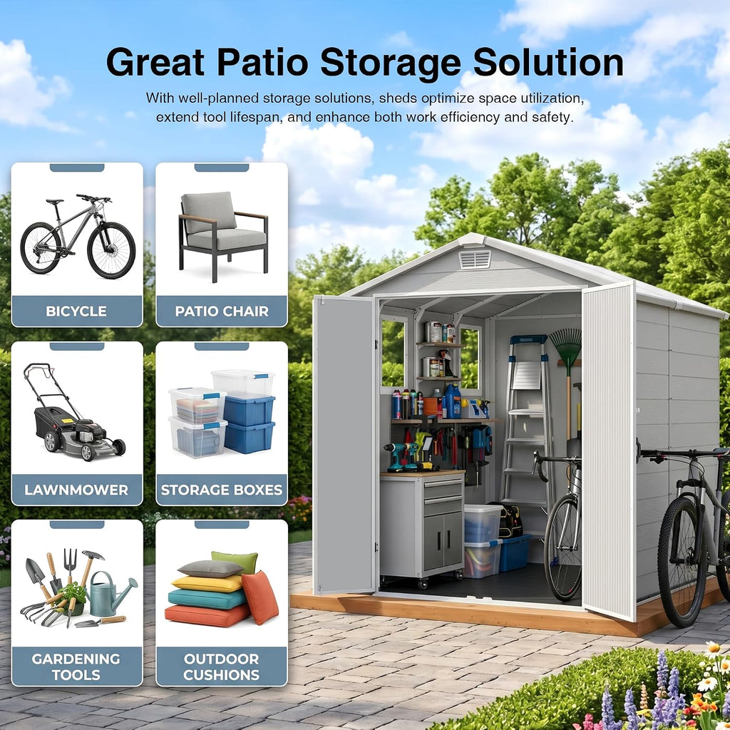 devoko 6x8 ft resin outdoor storage shed with, package contents