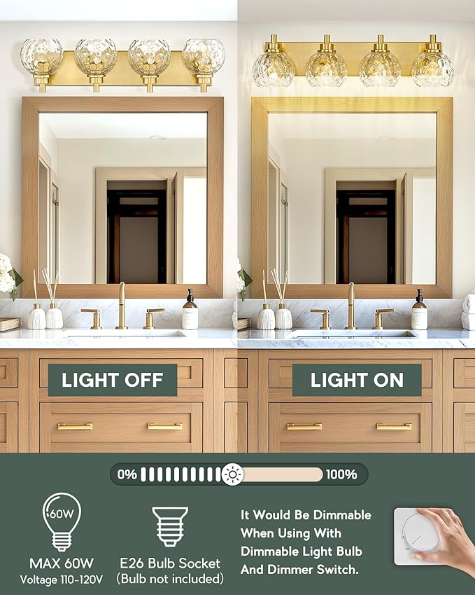 METWET Bathroom Light Fixtures Over Mirror, 4-Light Modern Sconces Wall Lighting