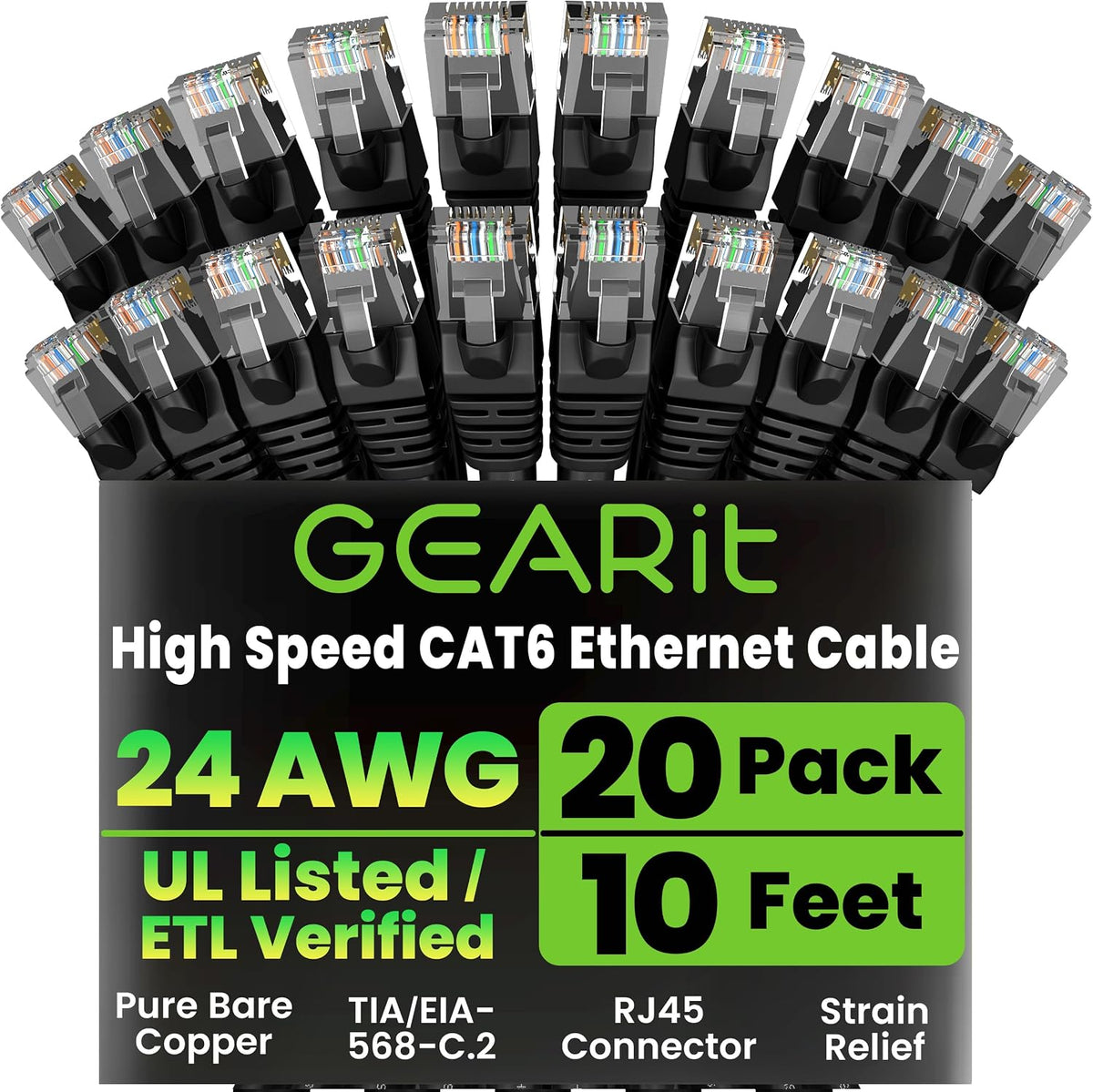 GEARit Cat 6 Ethernet Cable Pack (20-Pack)