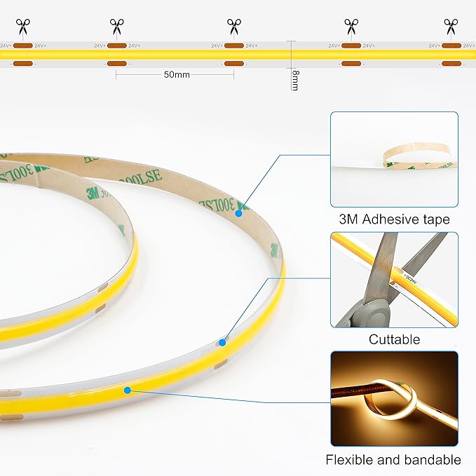 AXMOTUT 32.8ft COB LED Strip Light Warm White, High Bright LED Strips (2 Rolls)