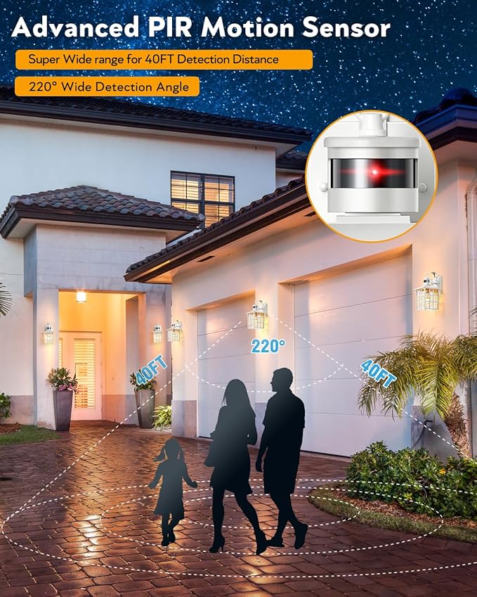 VIANIS White Motion Sensor Exterior Wall Lantern, 2 Pack Dusk to Dawn Outdoor