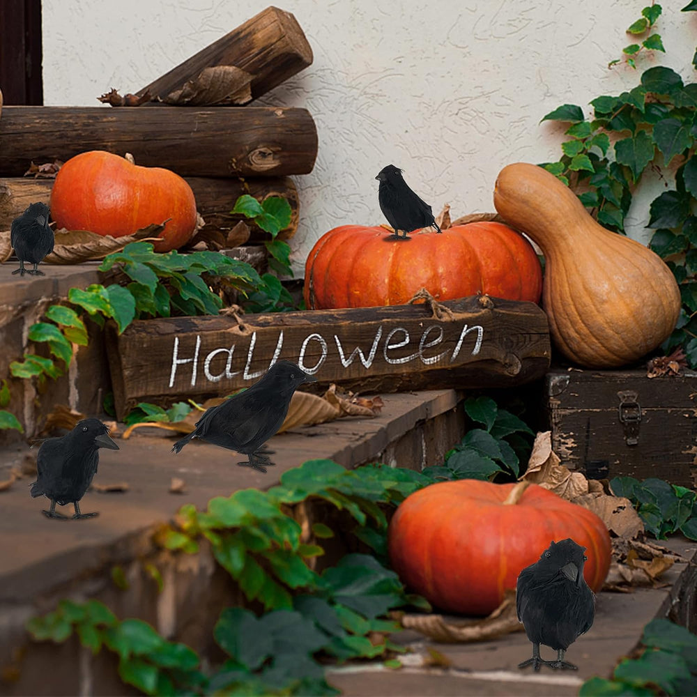 FUNPENY Halloween Black Feathered Crows, Lifelik Halloween Decoration Birds w...
