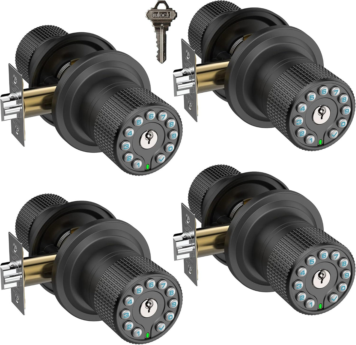 iulock Smart Door Knob with Keypad and Key, Keyless Entry Door Lock with Rubber (4 Pack)