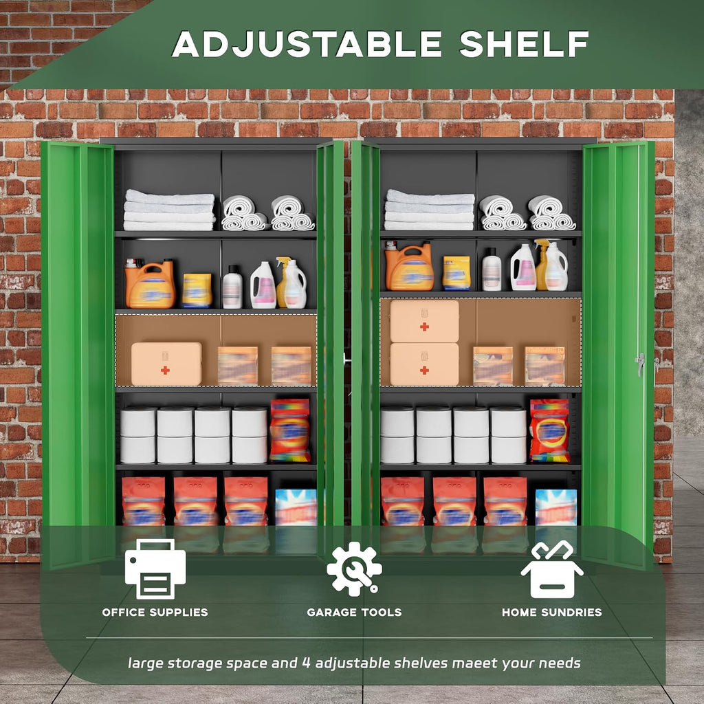 greenvelly metal garage storage cabinet, 72" black green, side view