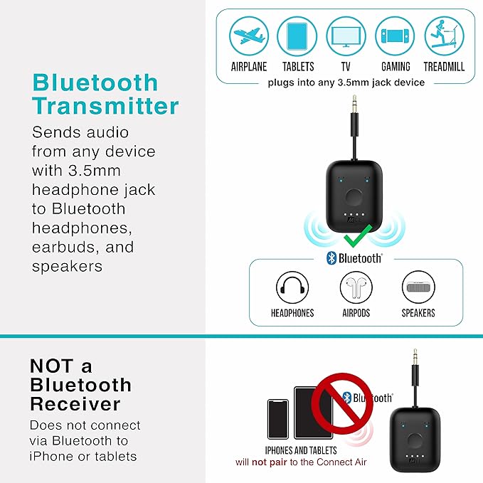 MEE audio Connect Air in-Flight Bluetooth Wireless Audio Transmitter Adapter (2 PACK)