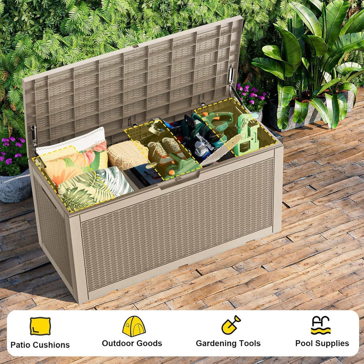 drato 320 gallon deck box, outdoor large waterproof, package contents