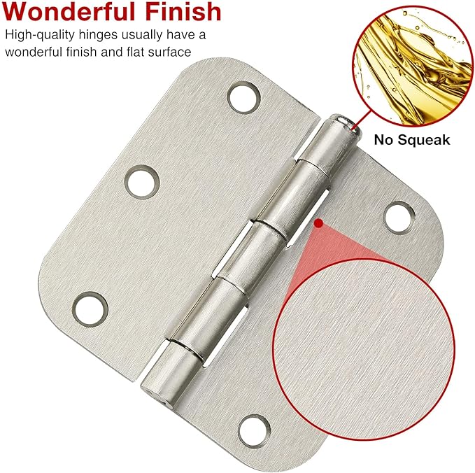 30 Pack Rounded Brushed Nickel Door Hinges 3.5 Inch 5/8" Radius 3 1/2" Satin