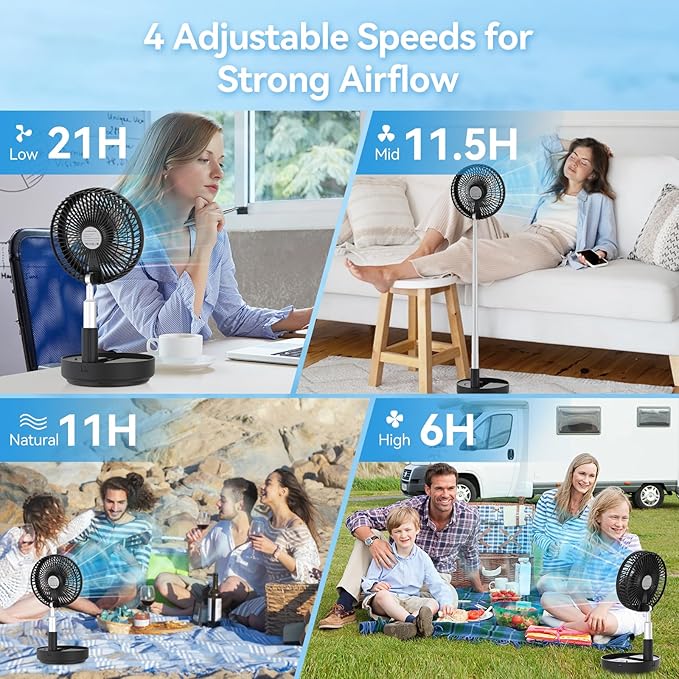 Primelove Portable Oscillating Rechargeable Fan, Battery Operated