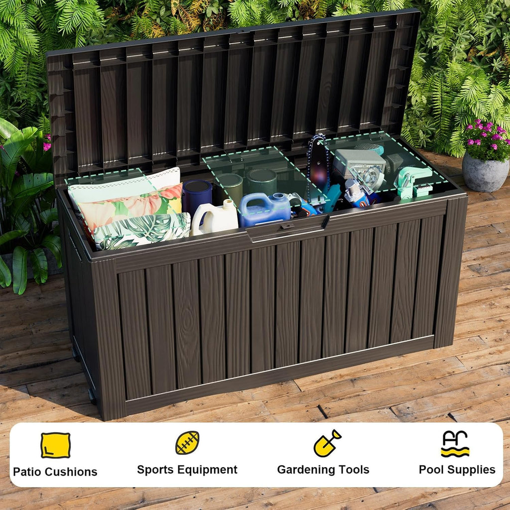 lockable resin storage bench, waterproof uv resistant outdoor showing dimensions
