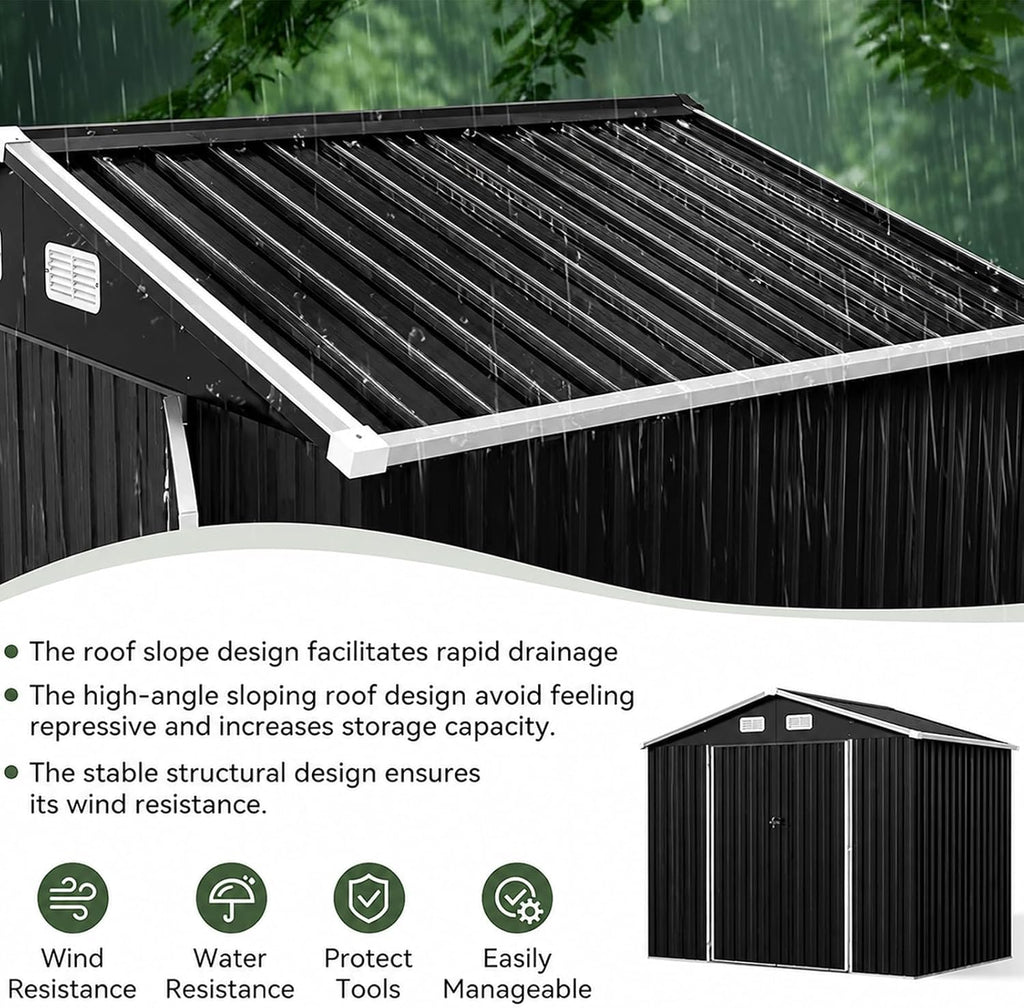 aoxun 8x6 ft shed outdoor storage shed, black, side view
