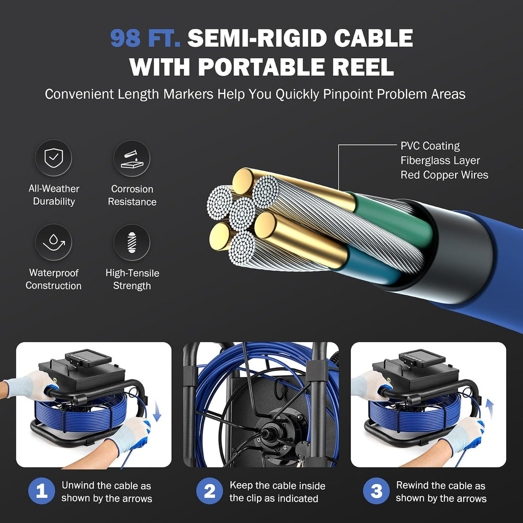 zelcan sewer inspection camera for drain pipes, 4.3-inch showing dimensions