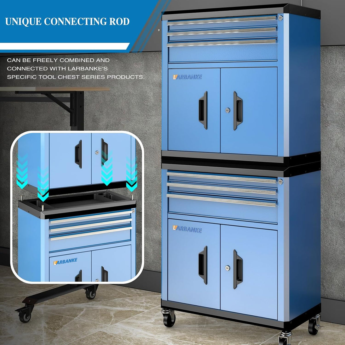 larbanke rolling tool chest with lock&keys,360° wheels and on a desk or shelf
