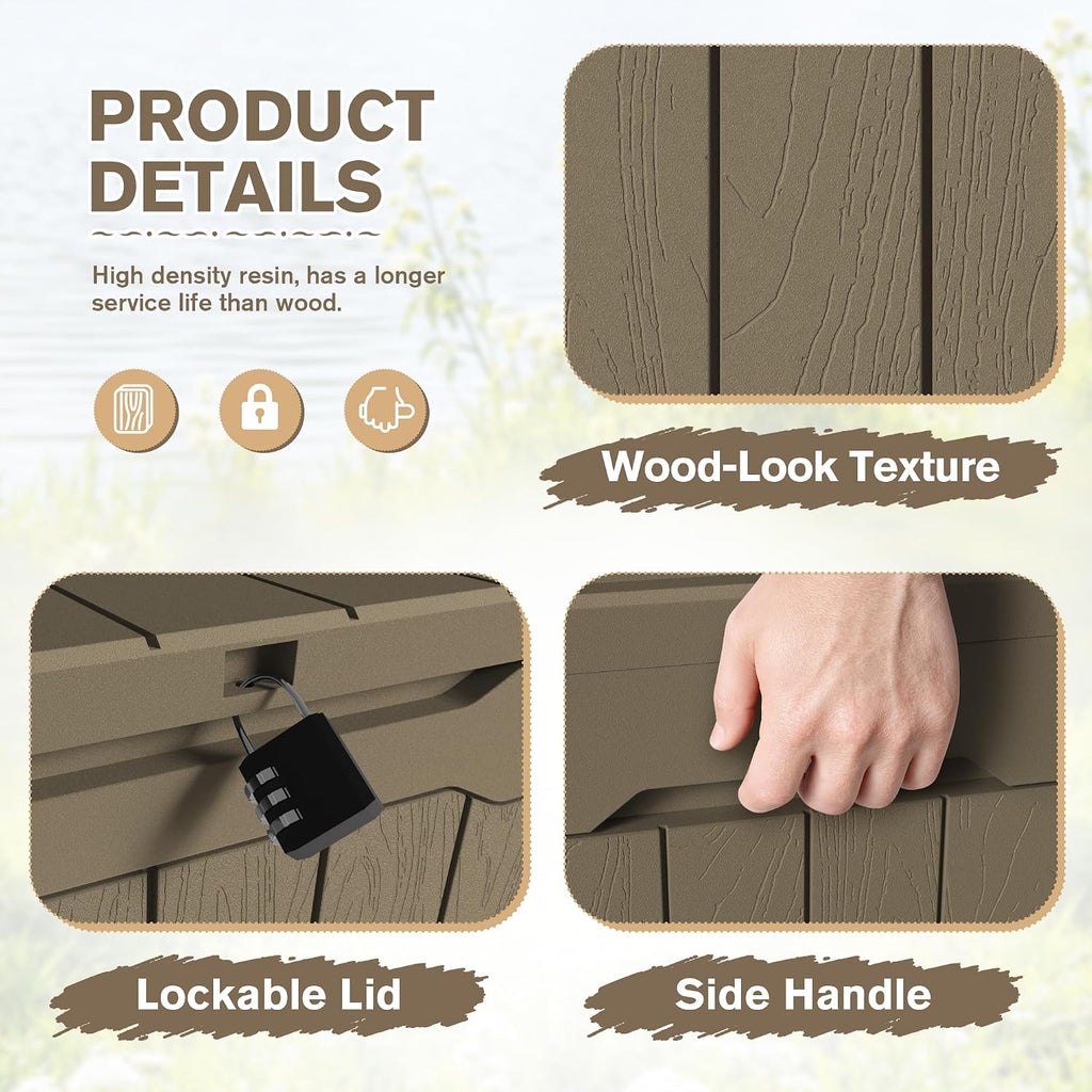 jummico 31 gallon resin deck box waterproof outdoor shown in use