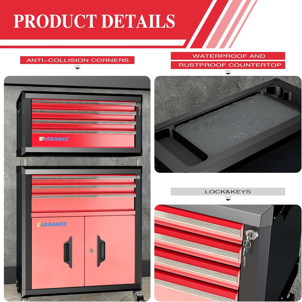 larbanke portable 4-drawer tool chest with handle,lockable tool, side view