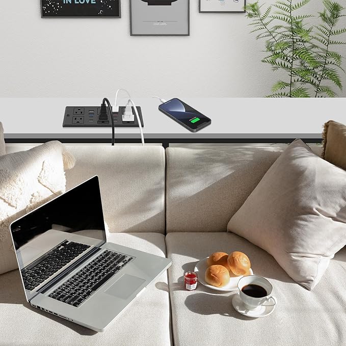 30W Recessed Power Strip USB C, Desk Flush Mount Outlet Plug in 6 AC & 8 USB