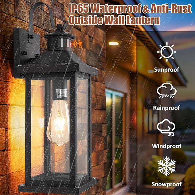 Roravilila 18 Inch Motion Sensor Outdoor Lights 2-Pack, Large Black Dusk to