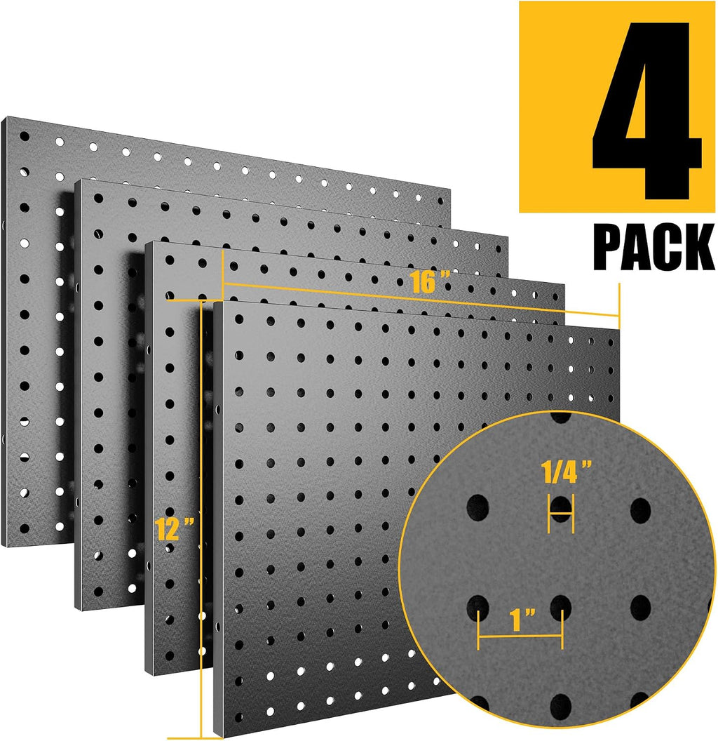 Spampur Peg Board, 4 Pack Metal Pegboard Panels Black Boards Wall Organizer