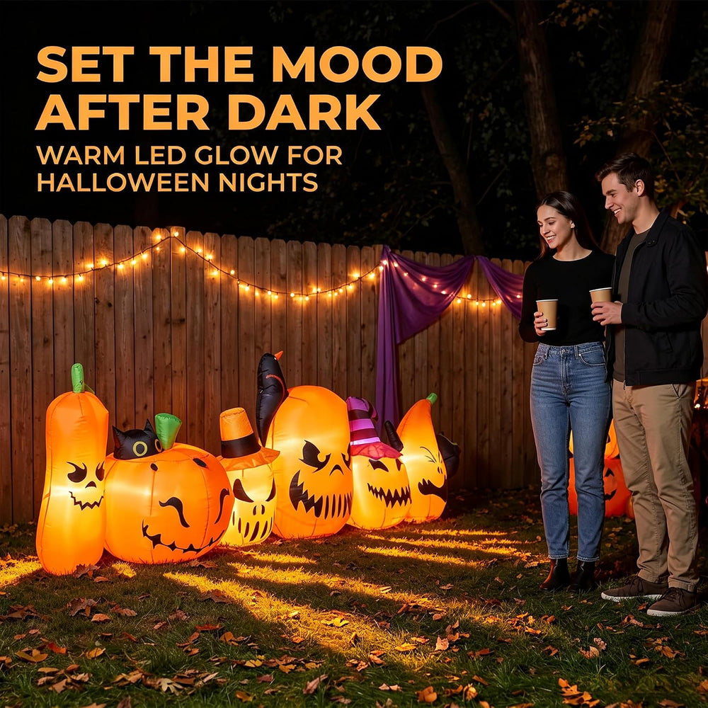 YU FENG 10FT Halloween Inflatable Pumpkin Decorations, Blow Up Pumpkin Family...