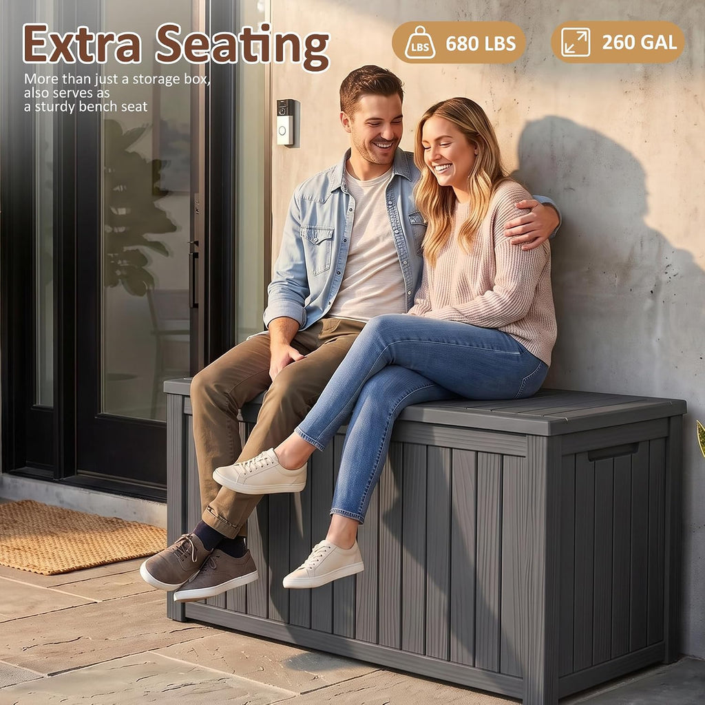 260 gallon large resin deck box, heavy duty, package contents