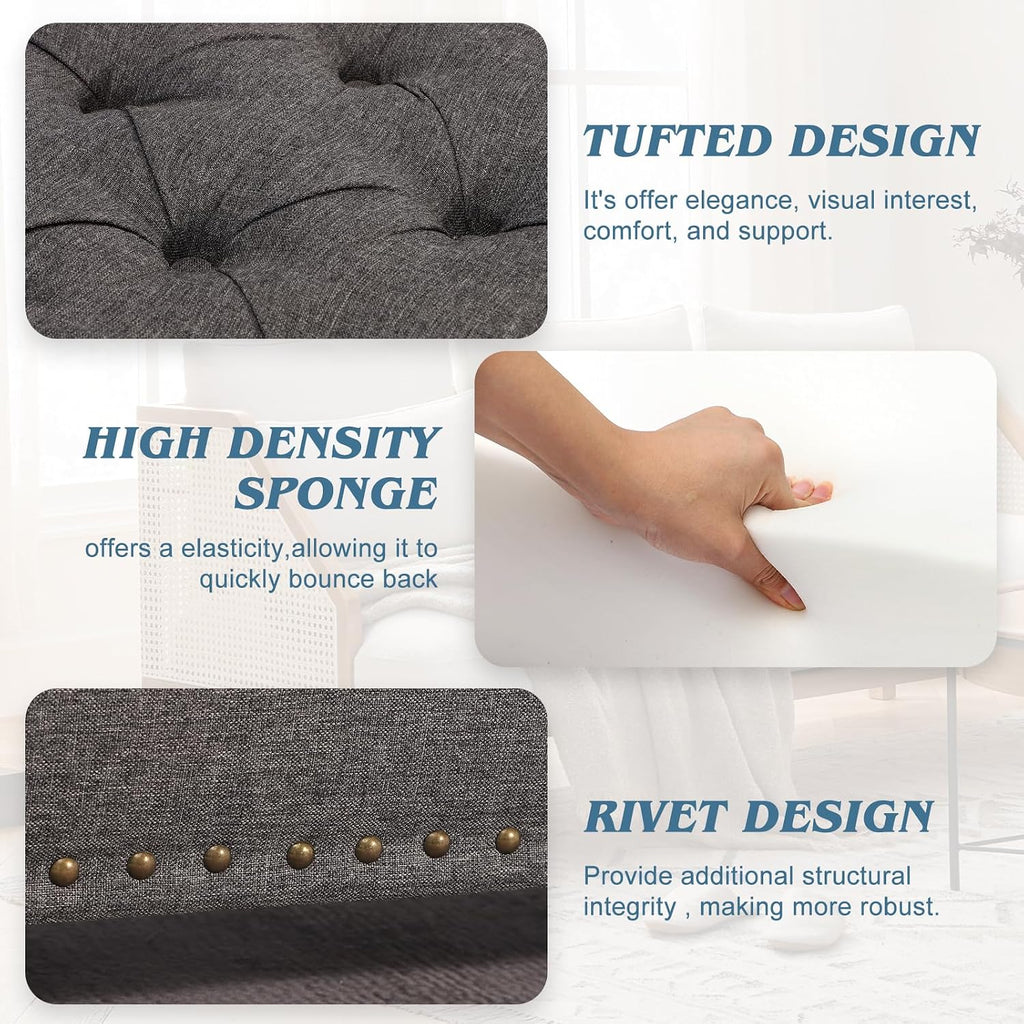 51" storage bench for bedroom, tufted storage ottoman, side view