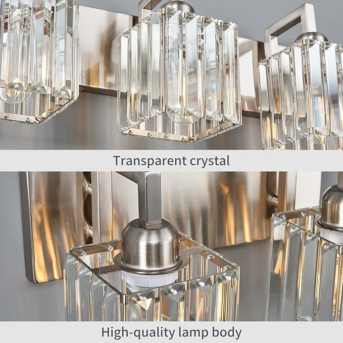 FDPBY Modern Bathroom Vanity Light 5-Lights Brushed Nickel Vanity Light Crystal