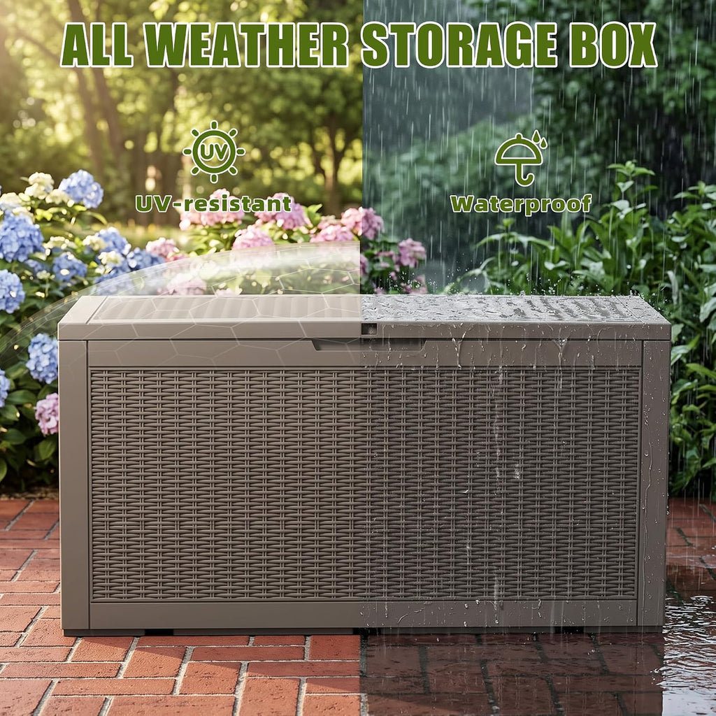 rojik 195 gal deck box waterproof, grey showing dimensions