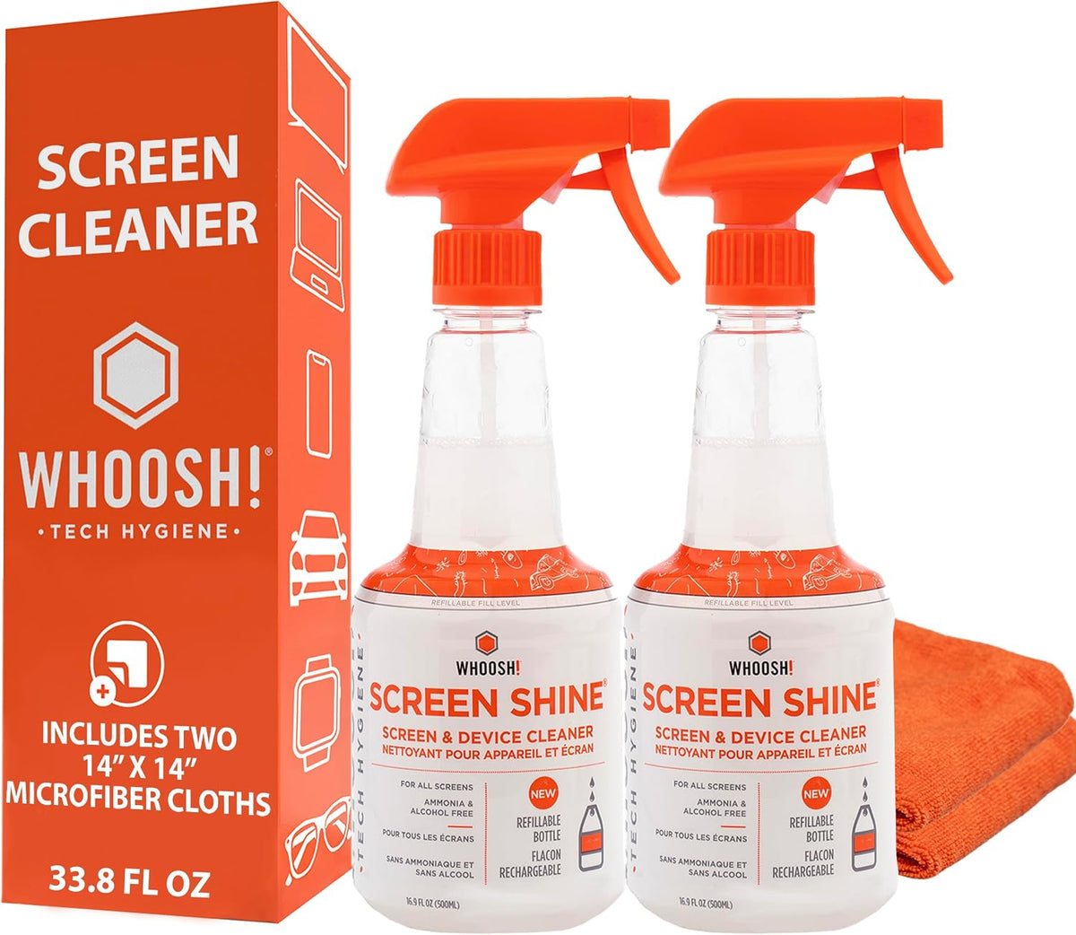 whoosh! pro 16.9 fl oz refillable tv screen shown in use