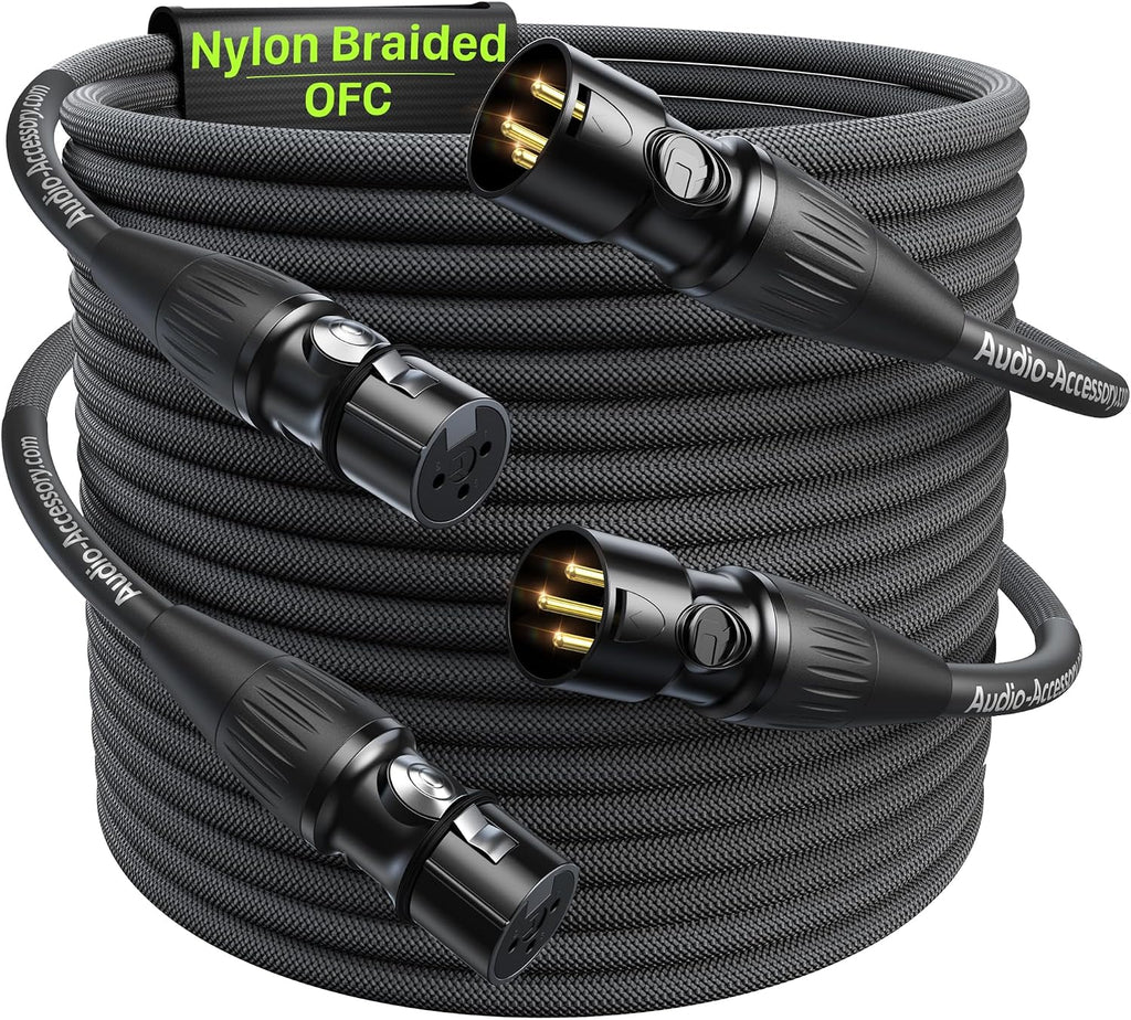 XLR Cables 25ft 2 Pack, 20 AWG, Kevlar-Reinforced Nylon Braided Microphone Cable