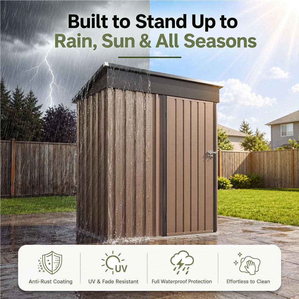 aoxun 5x3 ft outdoor storage shed with base, package contents