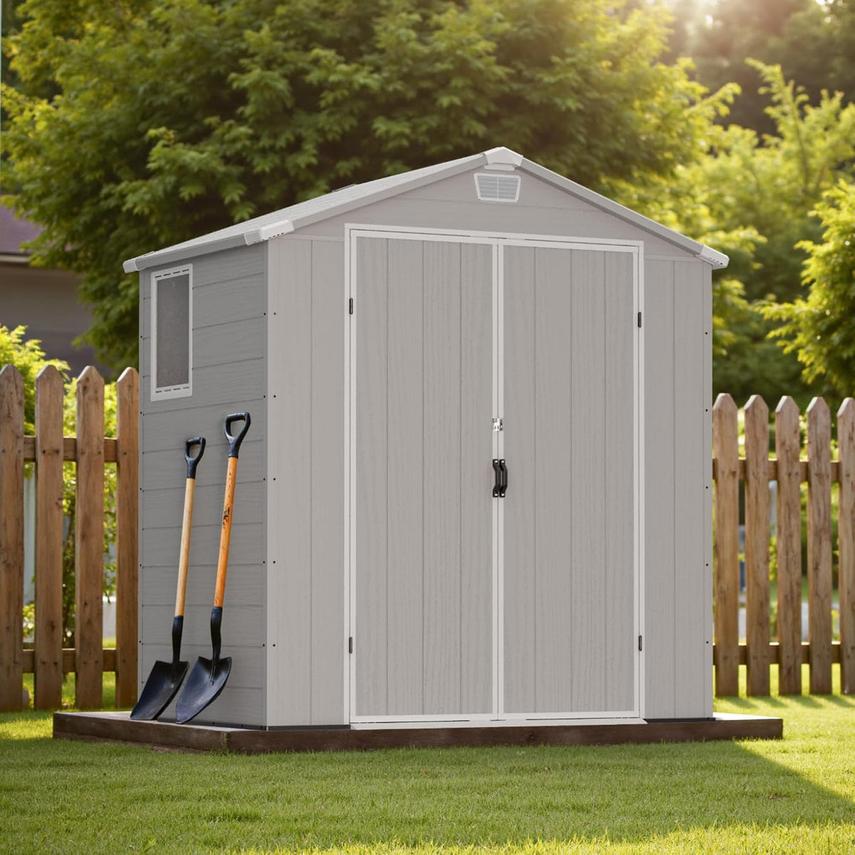Greesum 6x4FT Plastic Outdoor Storage Shed with Floor, Light Gray