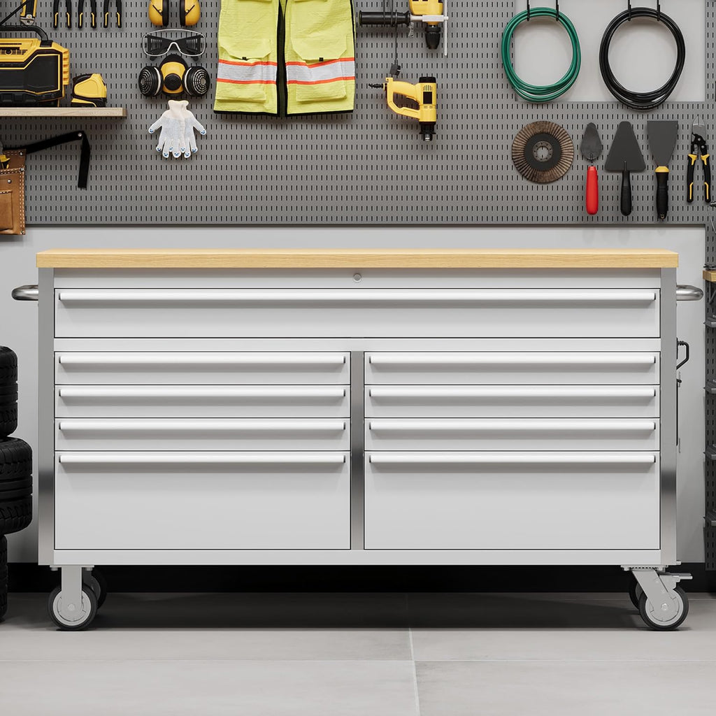 GAOMON 61 Inch Tool Chest, Tool Cabinet with 9 Drawers, Mobile Storage Cabinet with Locking System, Stainless Steel Material and Sturdy Structure, High Capacity for Home Workshop Kitchen and Garage.