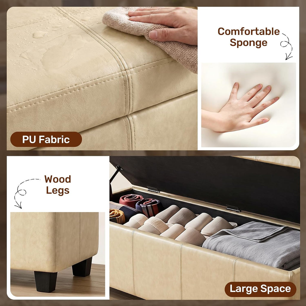 51 inch storage ottoman bench,pu leather oversized bench, close-up detail