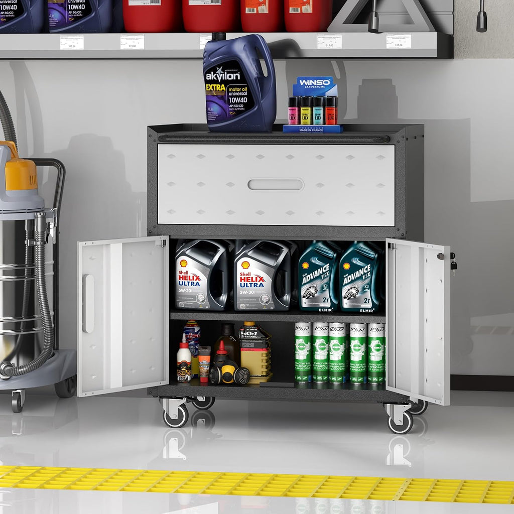 metal storage cabinet for garage, tool cabinet, utility, side view