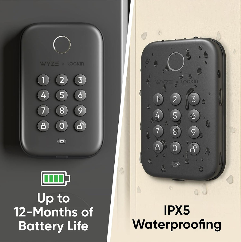 wyze auto-lock bolt, fingerprint keyless entry door smart showing dimensions