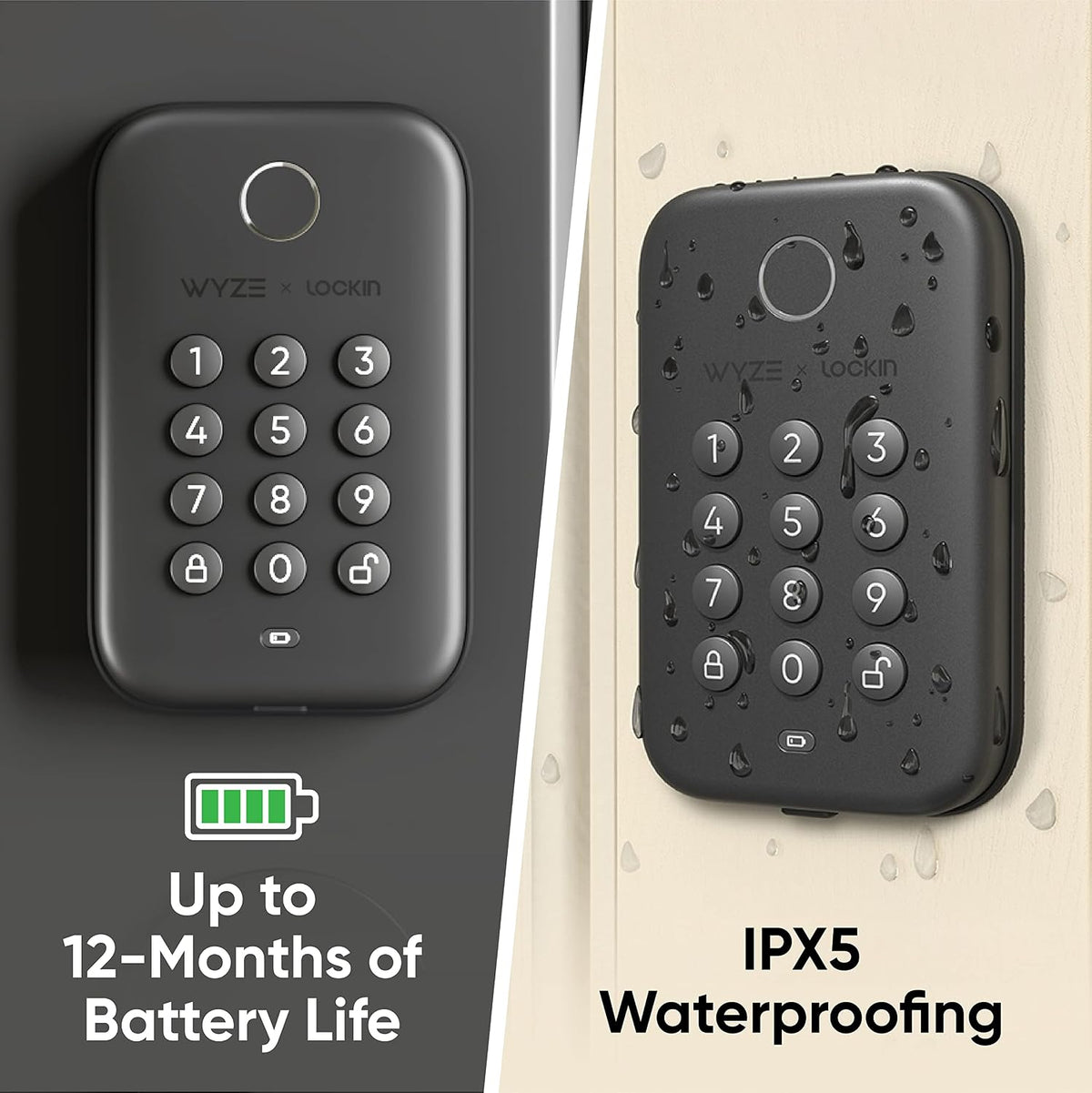 wyze auto-lock bolt, fingerprint keyless entry door smart showing dimensions