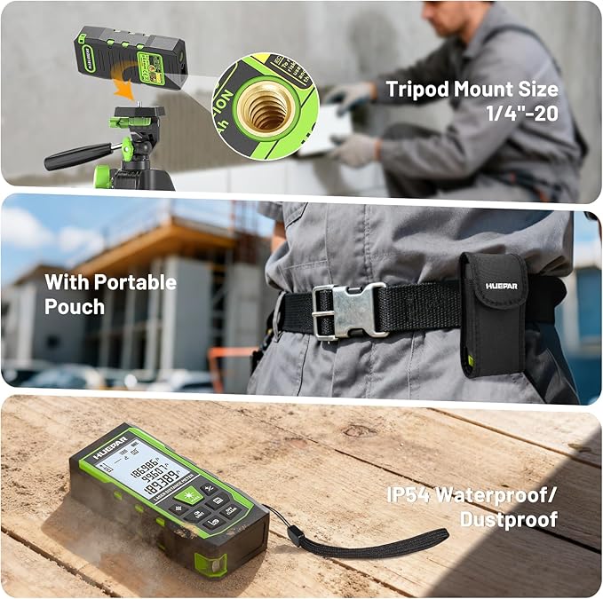 Laser Measure Device 3-in-1, Huepar 330ft Laser Measurement Tool & 33ft Cross
