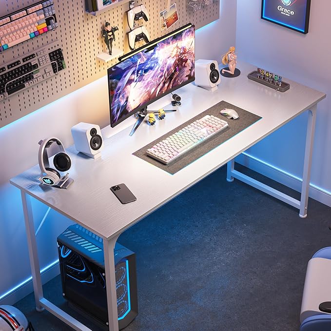 Huuger Computer Desk, 55 Inch Home Office Desk, Gaming Writing Work from Home