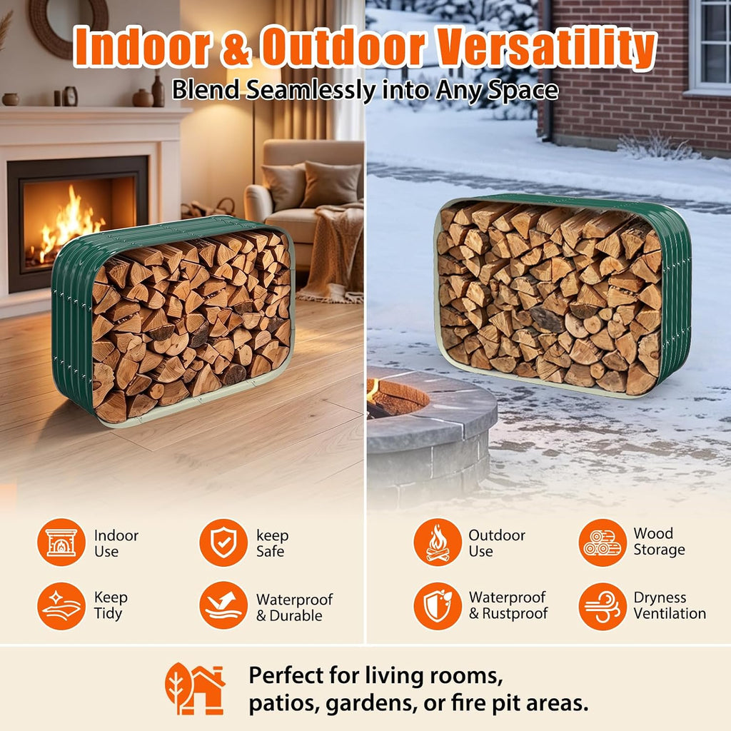 cuboid metal sheet firewood rack indoor and outdoor, side view