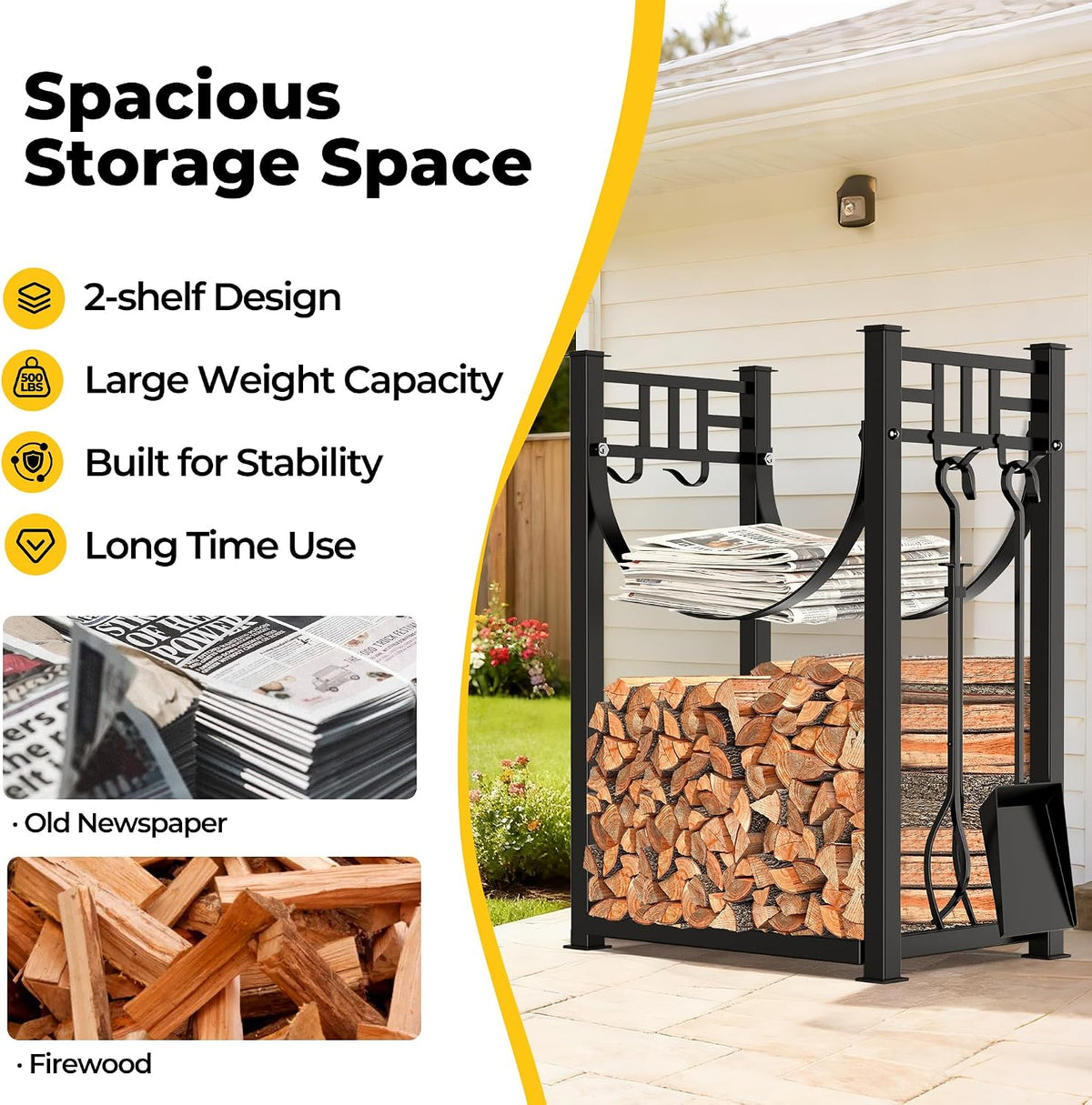 amagabeli garden & home 32in large firewood rack, side view
