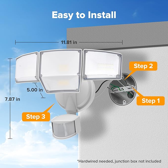 LUTEC 80W 9000LM LED Security Lights Motion Sensor Outdoor Lights, 4 Head LED (2 Pack)