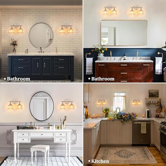 Shenmoyl Bathroom Light Fixtures, 2-Light Vanity Wall Light Over Mirror