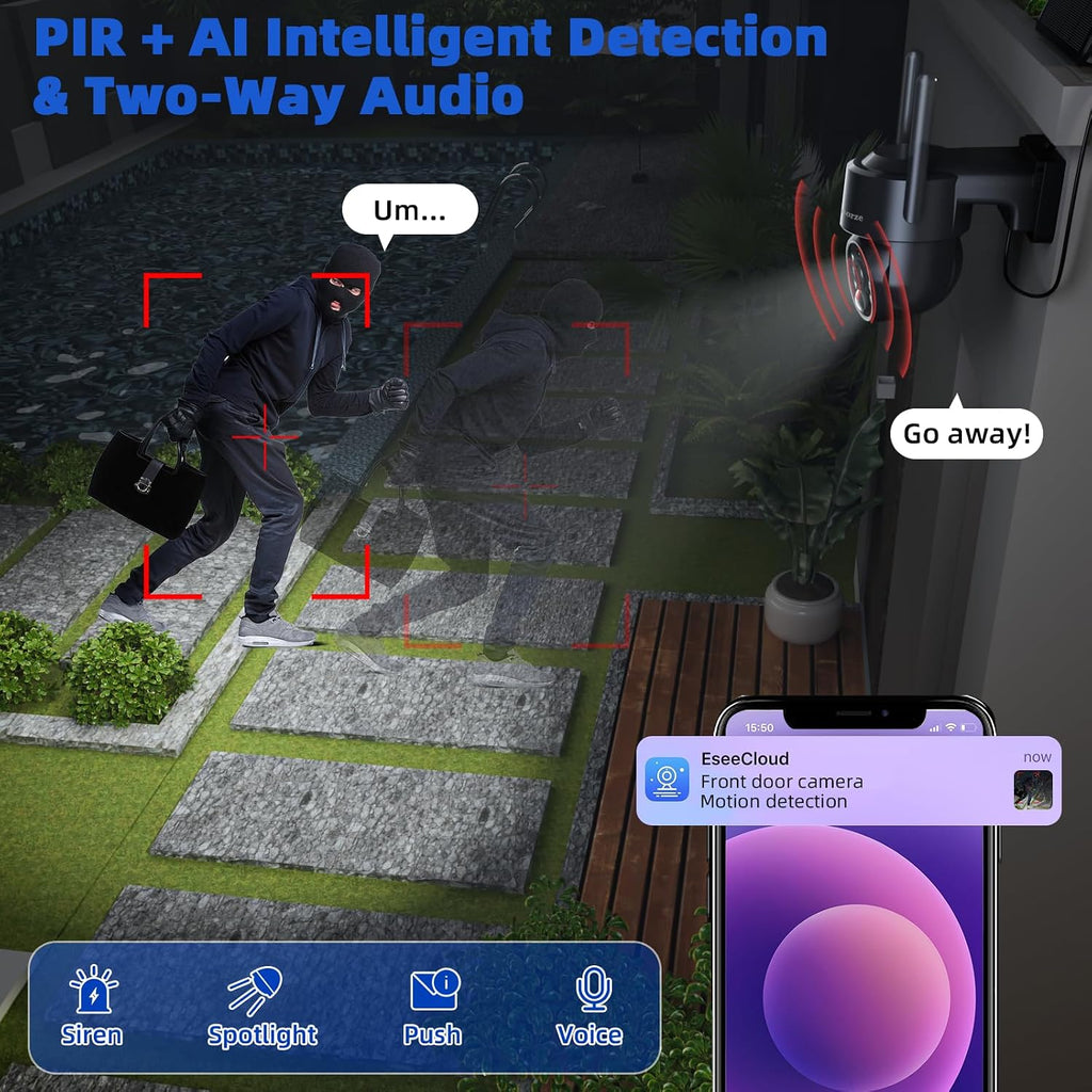 black 4g lte solar security camera outdoor, no on a desk or shelf