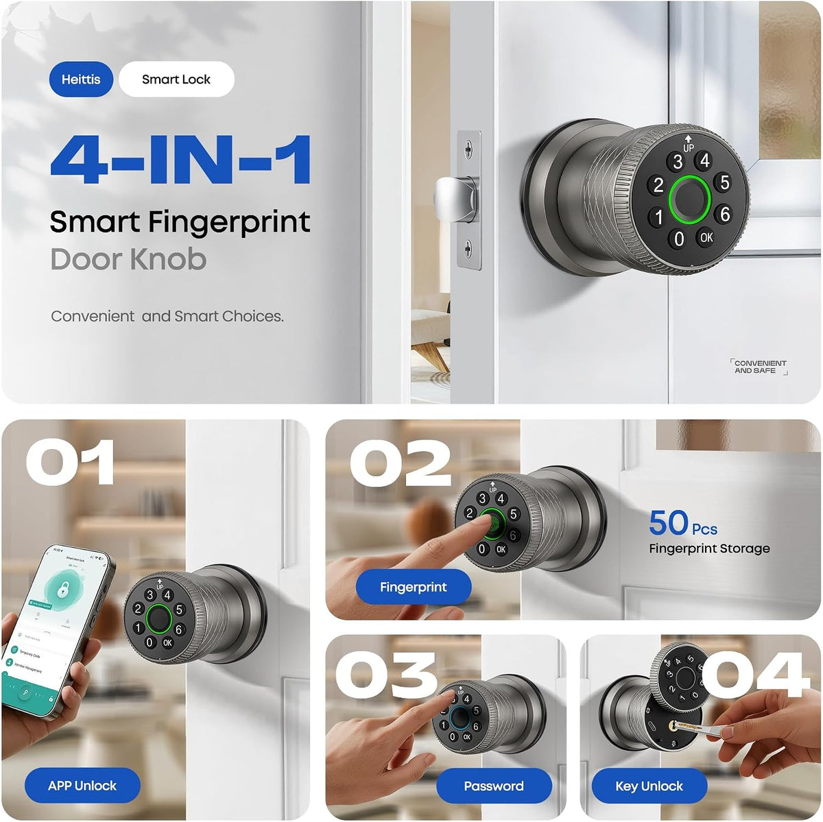 keypad door lock with knob, smart keyless entry shown in use
