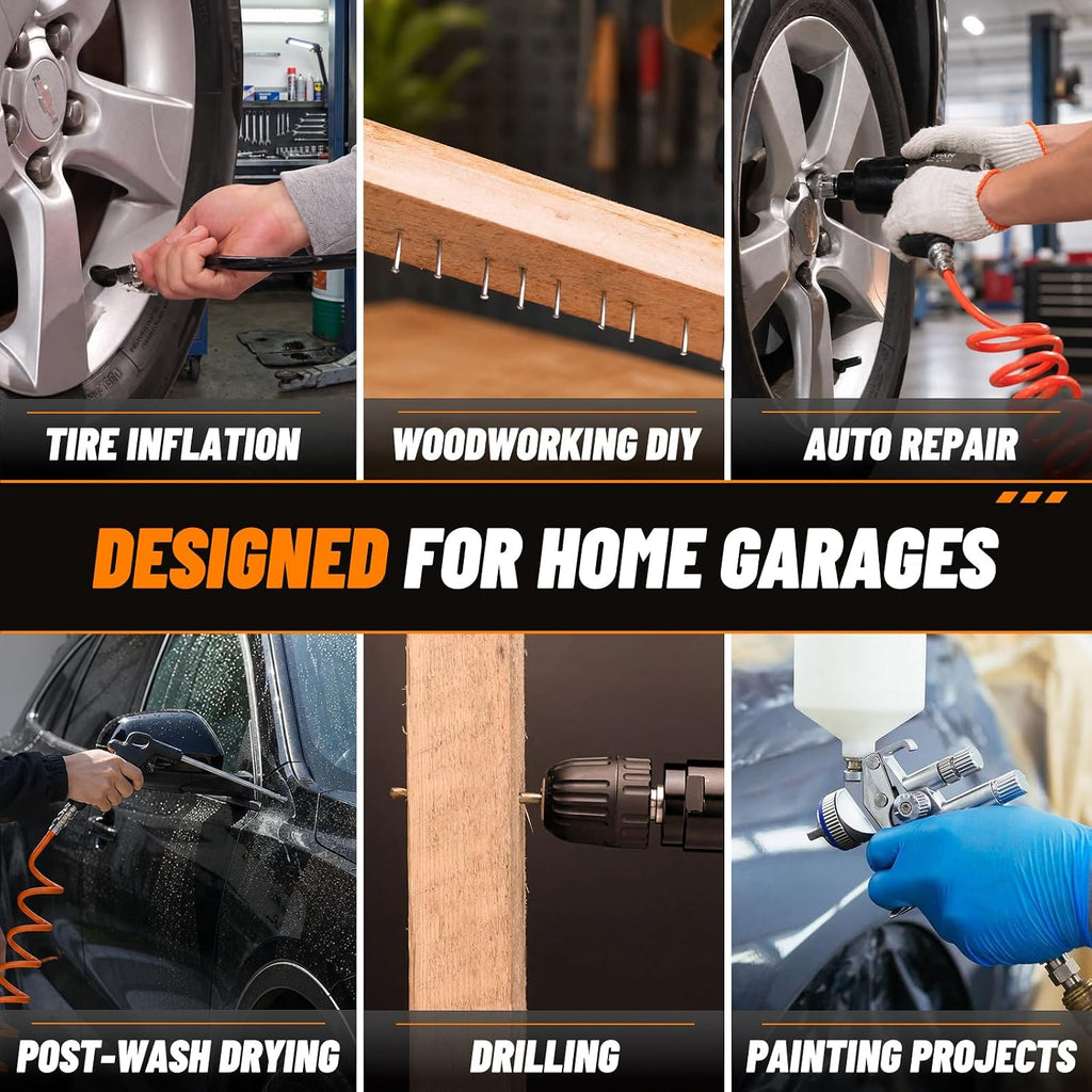 10 Gallon Quiet Oil-Free Air Compressor, Portable Air Compressor with 120 PSI Max Pressure, 5.26 CFM @ 90 PSI, Fast Recovery for Garage, Air Tools, Tire Inflation, Spray Painting & Woodworking